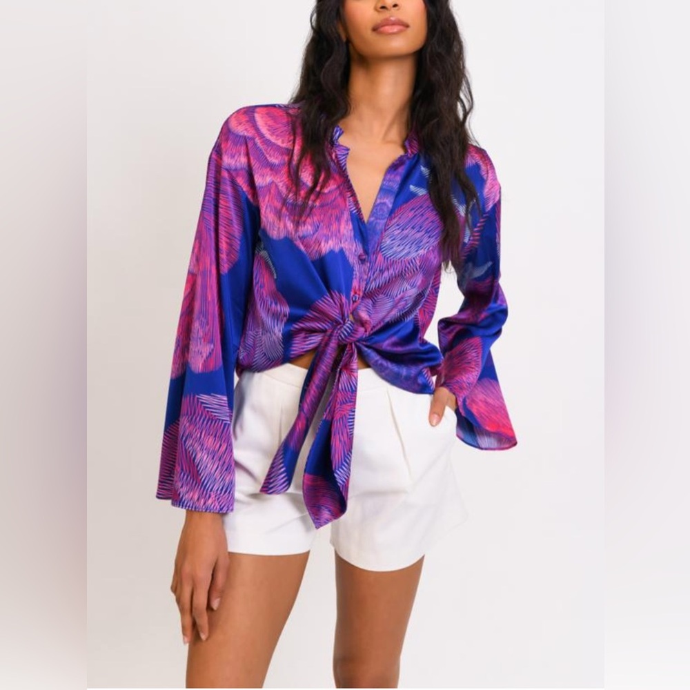Hutch Design Blue and Pink Tie Front Top